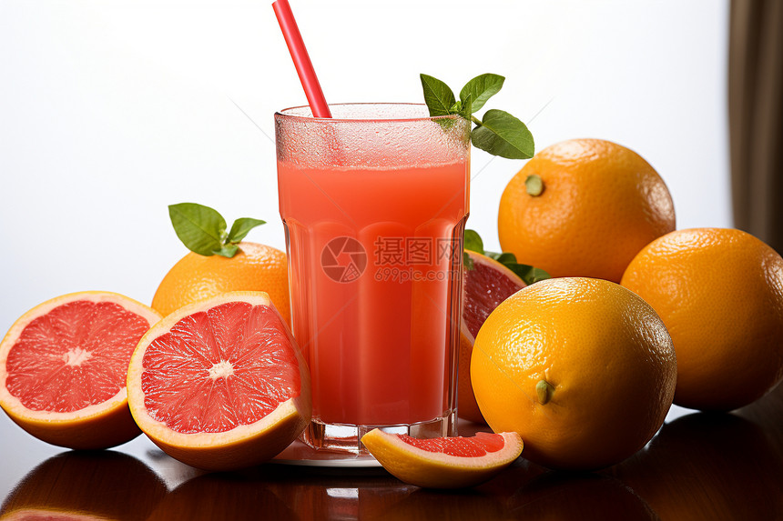 新鲜鲜榨的柚子柑橘汁图片
