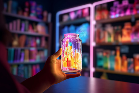玻璃瓶的世界玻璃瓶中的创意霓虹世界设计图片