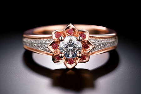 玫瑰金磨砂戒指优雅奢华的钻石戒指背景