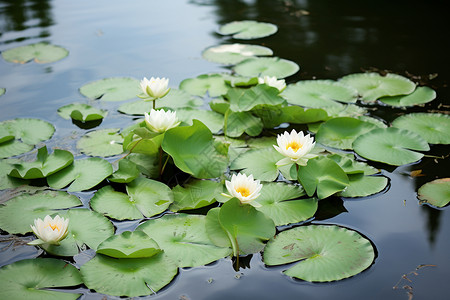 水百合荷叶水面上的浮萍背景