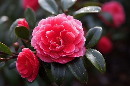 花坛里的红色花朵高清图片