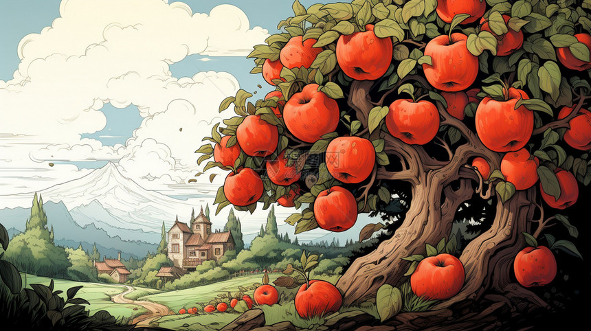 苹果庄园卡通画图片