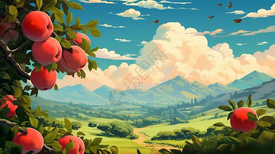 卡通苹果树的庄园图片