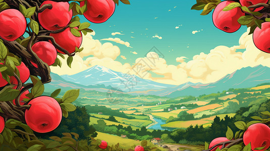 苹果种植漂亮的苹果园插画
