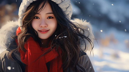 冬天雪地里的女孩图片