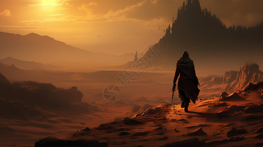 孤独的沙漠剑客背景图片