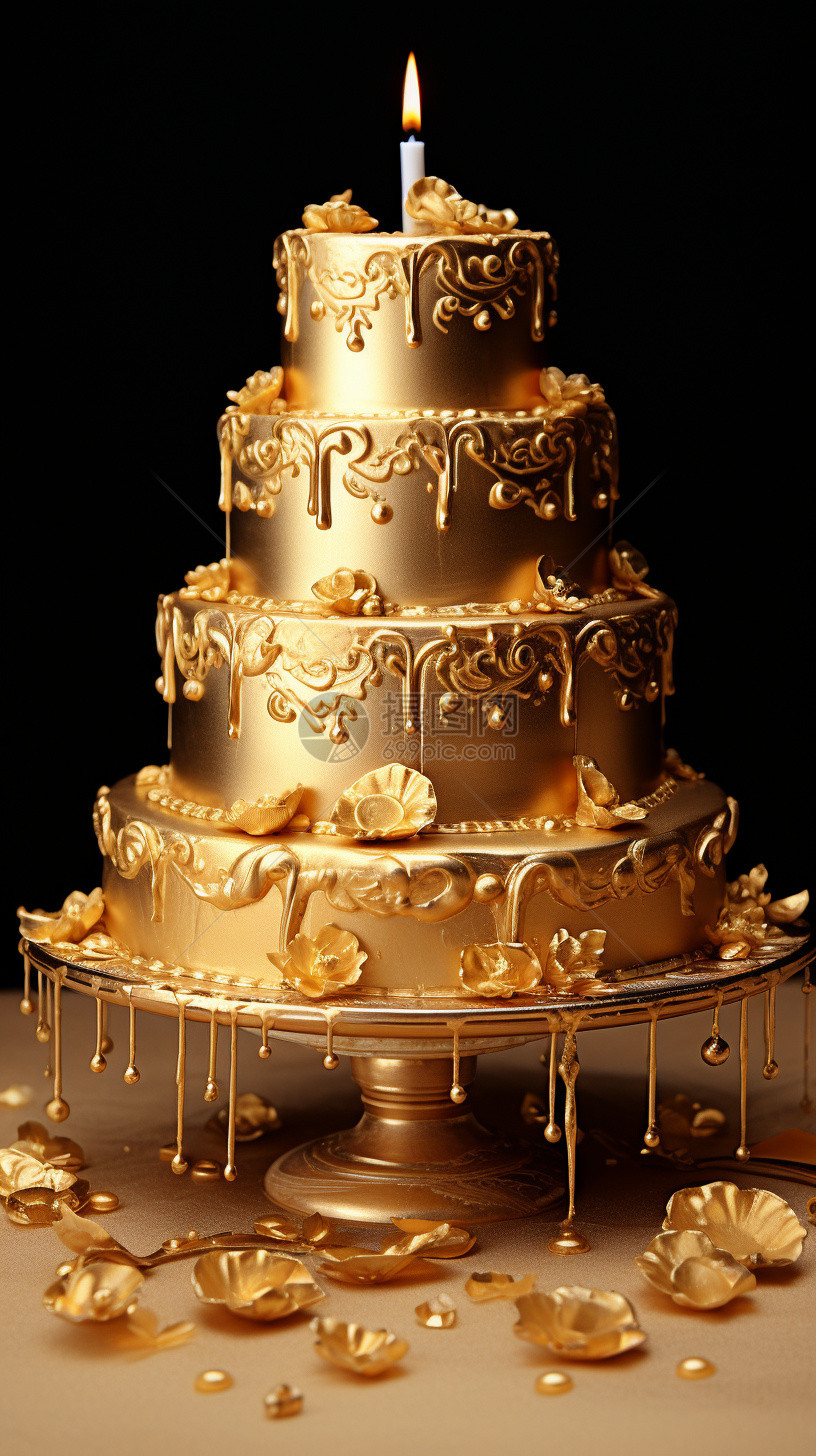多层的金色蛋糕图片