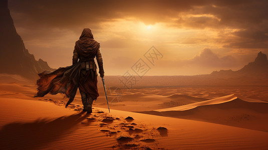 沙漠脚印沙漠徒步旅行的人插画