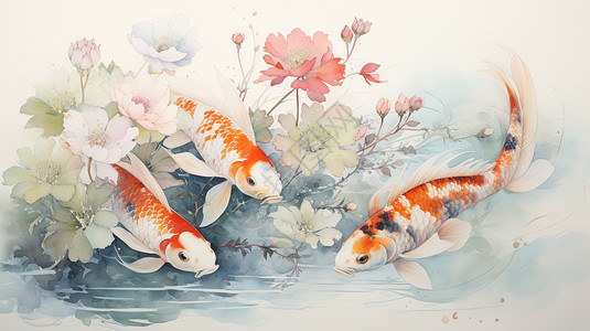 鲤鱼中国画漂亮的锦鲤插画插画