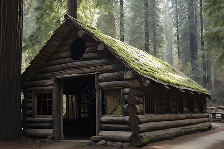 森林里的木头屋子图片