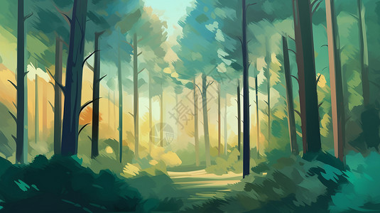 清凉色彩的松树林背景图片