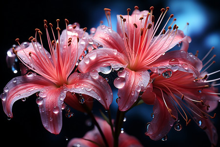 满是露水的粉色花朵图片