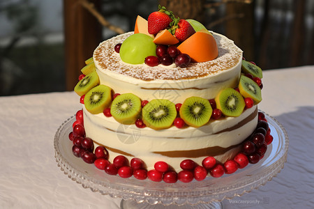 新鲜制作的水果奶油蛋糕图片