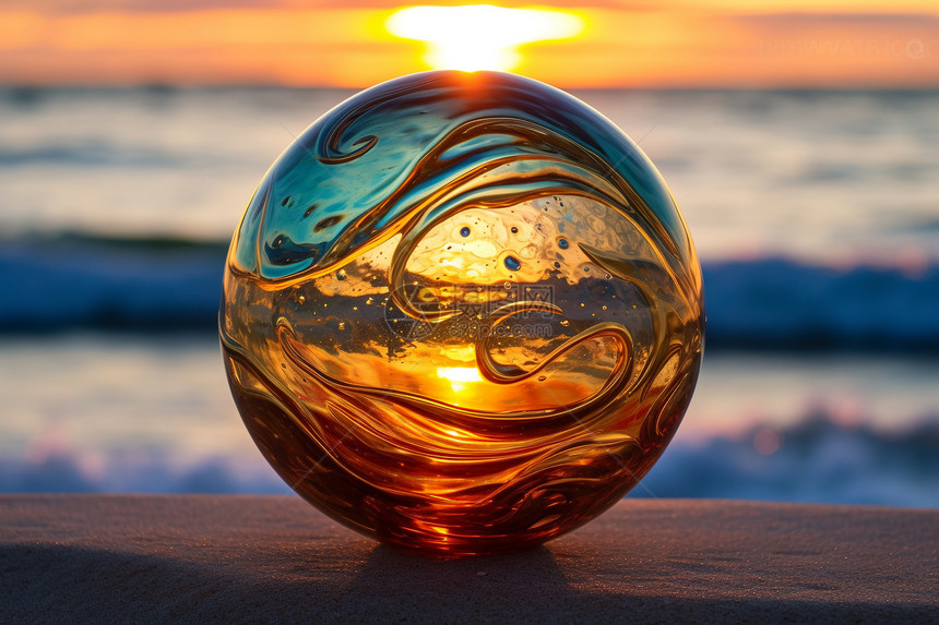 沙滩玻璃球中的美丽景观图片