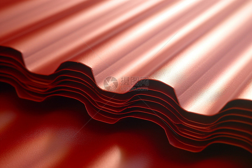 红色波浪的瓦片屋顶图片