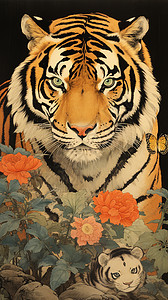 精致的老虎肖像插图背景图片