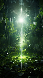 树林中闪耀的光束背景图片