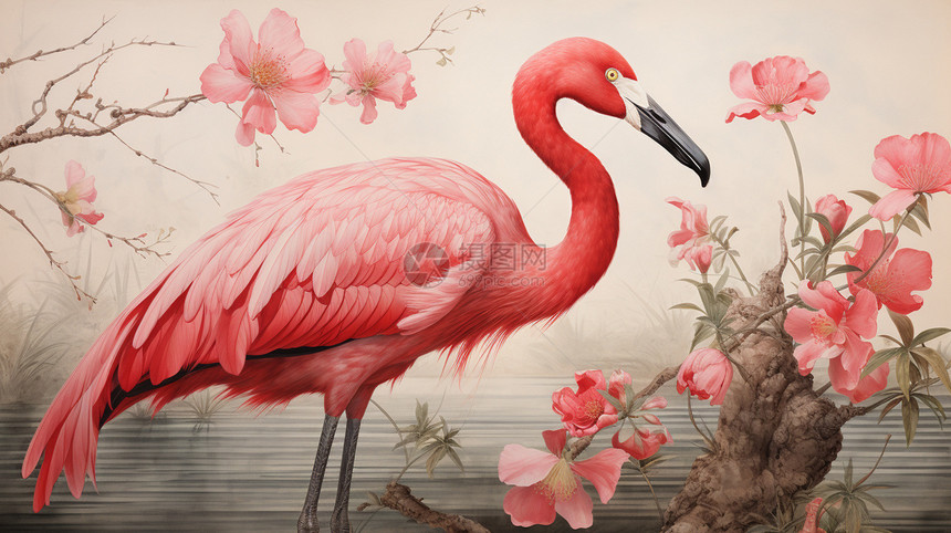 羽毛鲜艳的粉色火烈鸟图片