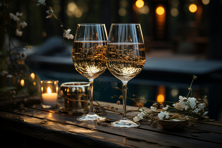 夜晚仪式感的香槟酒杯背景图片