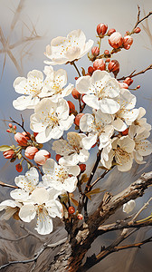 枝头绽放的白色梨花背景图片