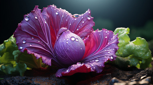 雨后含苞待放的紫色花朵背景图片