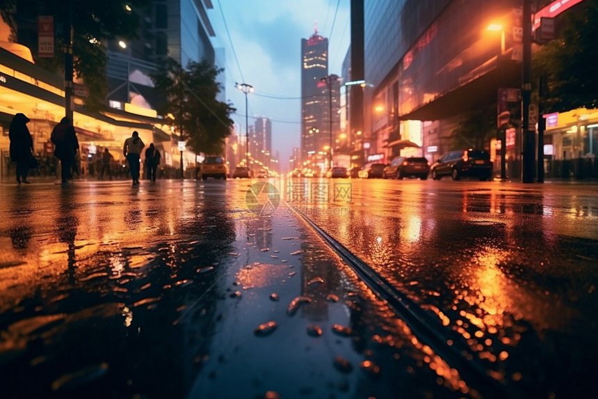 暴雨后潮湿的城市街道图片