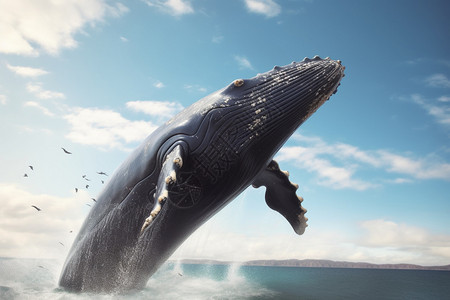 海面上的鲸鱼海面上巨大的座头鲸背景