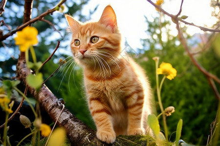 树枝上可爱的小橘猫图片