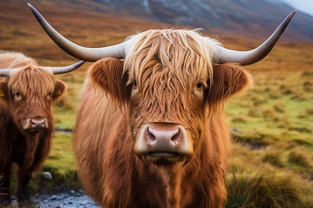 青稞牦牛在山野中嬉戏高清图片