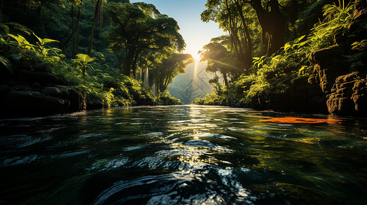 阳光洒落水面的自然之美图片