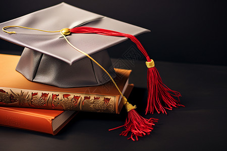 毕业帽与书本的荣誉之旅背景图片