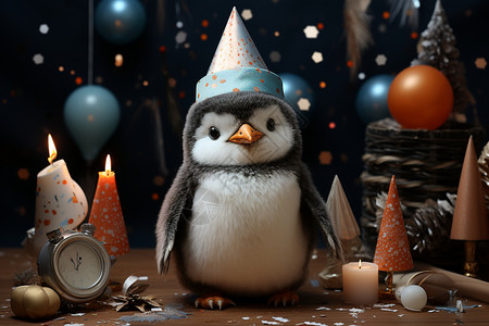 企鹅欢乐的圣诞装饰背景图片