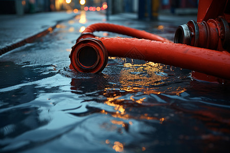 城市内涝中的抽水水管图片