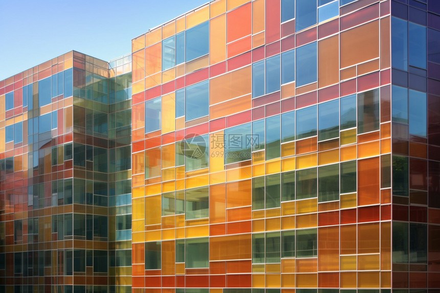 城市中彩色的外墙玻璃图片