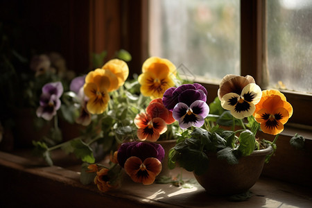 室内五颜六色的紫罗兰盆栽背景图片