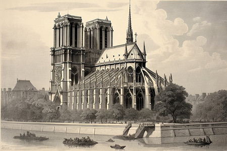 巴黎水巴黎圣母院的艺术插图插画