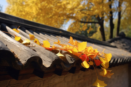 秋季风光银杏与古建筑高清图片