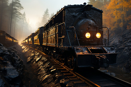 林间的煤炭列车高清图片