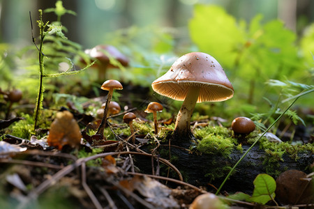森林苔藓上的蘑菇图片
