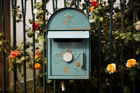 金属花朵蓝色复古邮箱背景