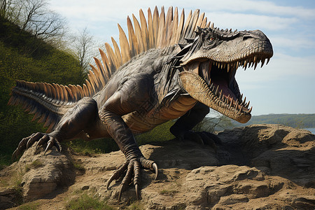 恐龙公园史前的恐龙雕像背景