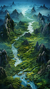 河湖森林覆盖的土地插画