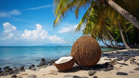 海滩边的椰子背景图片