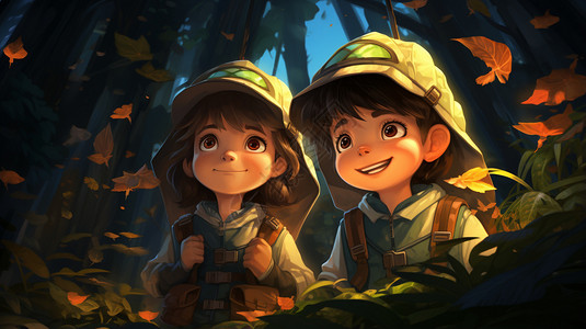 森林探险的小孩图片