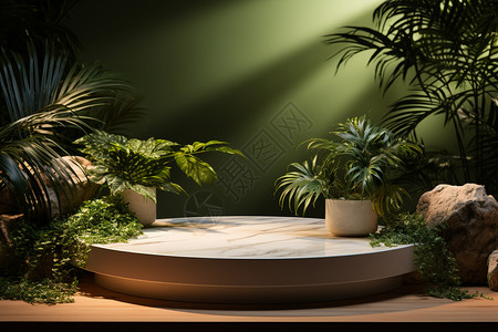 花盆盆花绿植绿植点缀的大理石展示台设计图片