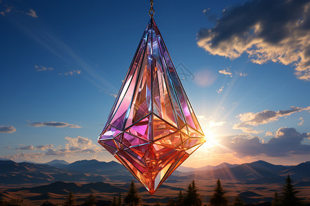 钻石光夕阳下发光的钻石装饰品背景