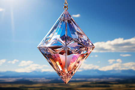 菱形粉色边框天空中挂着晶莹立体的钻石背景