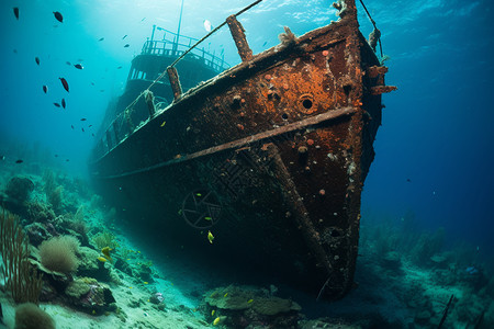深海探险海底沉船的冒险设计图片