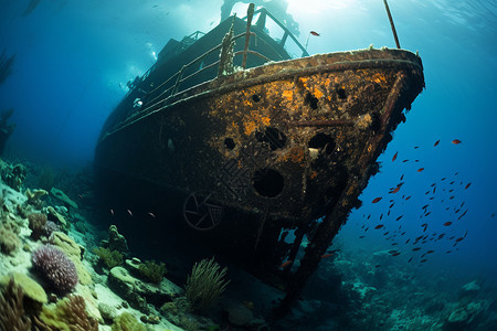 深海探险海底沉船设计图片