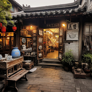 临街的中国古建筑背景图片